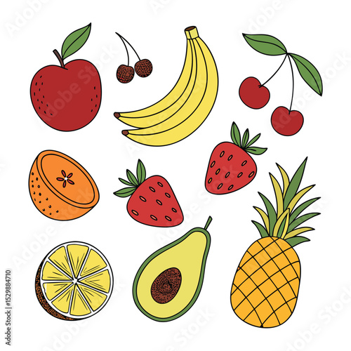 Vibrant Fruit Illustration Apples, Bananas, Strawberries, and More