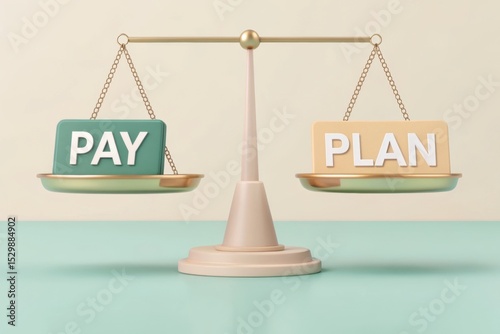 3D illustration of a balance scale symbolizing pay and equity in financial contexts. Concept of Debt Collection Strategy.