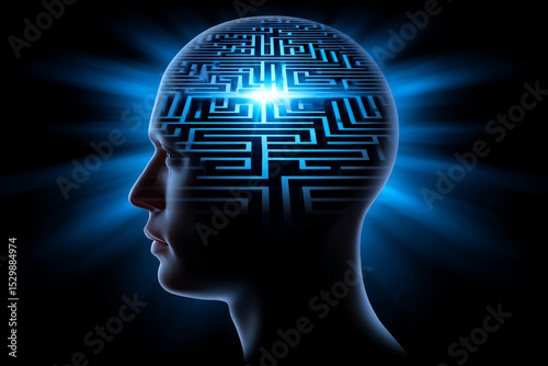 Human Head with Maze Brain Concept of Problem Solving