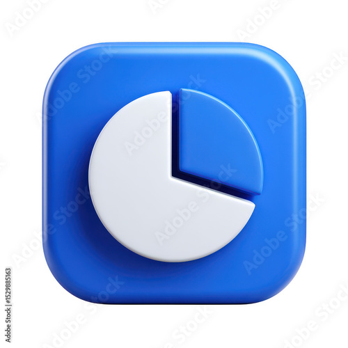 3d blue square icon with pie chart isolated on transparent background