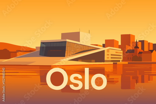 Oslo Opera House and Sunset Over Harbour