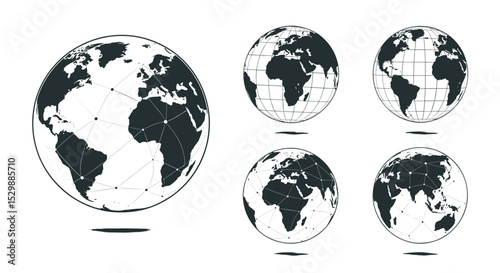 Global Earth Perspective and World Continent Views Earth Illustrations Globe Geography Map