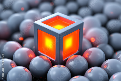 Abstract Cube and Sphere Composition with Glowing Core