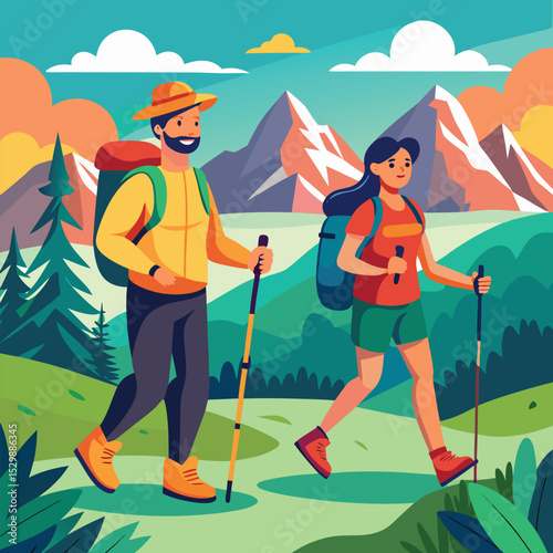 Cartoon Illustration of a Man and Woman colorful