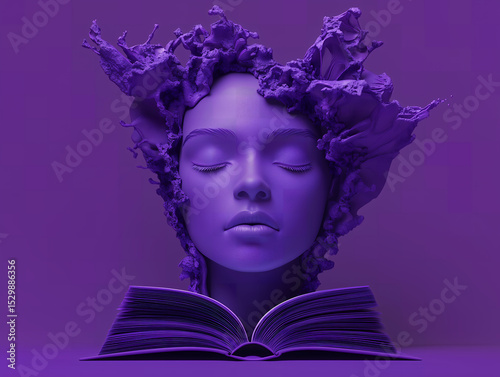 Purple woman portrait, Abstract purple creativity