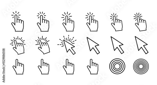 A Collection of Different Hand Pointer Cursors Clicking and Pointing in Various Styles