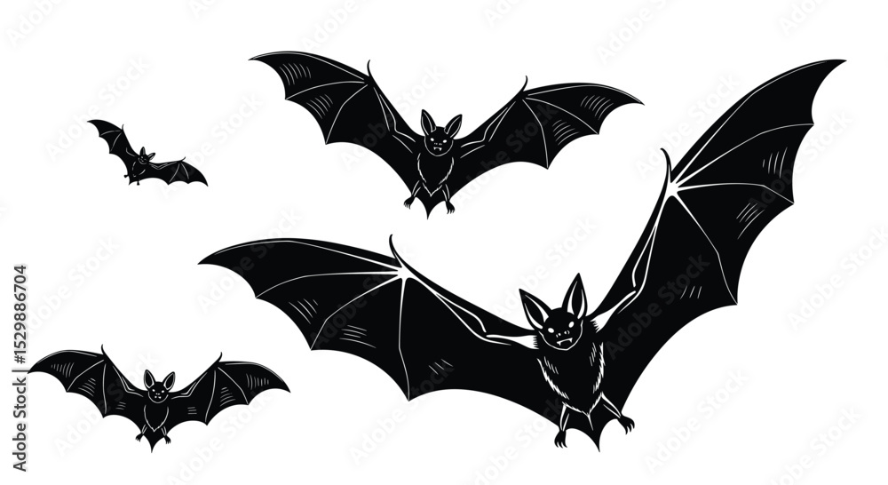 Fototapeta premium A Group of Bats Flying Together in the Night Sky Illustration Drawing