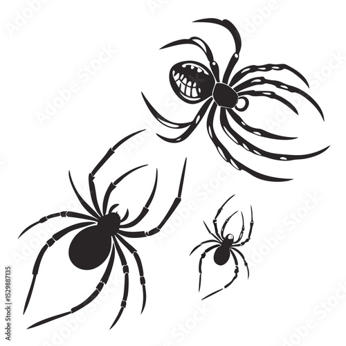 Three Stylized Spider Silhouettes