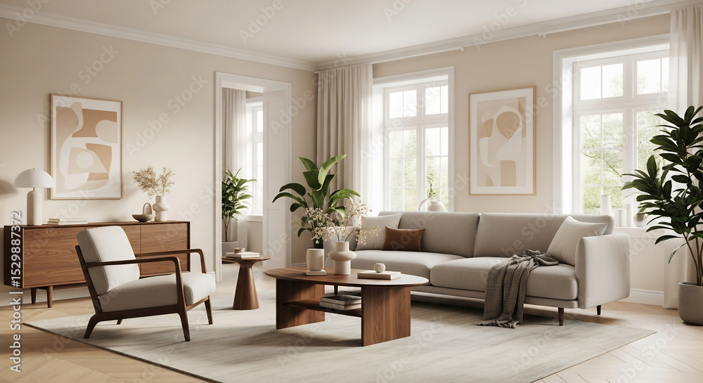 Fototapeta premium modern living room with fireplace