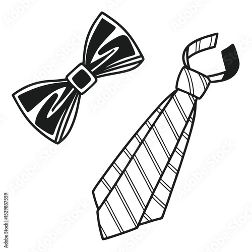 Black and White Bow Tie and Tie Illustration