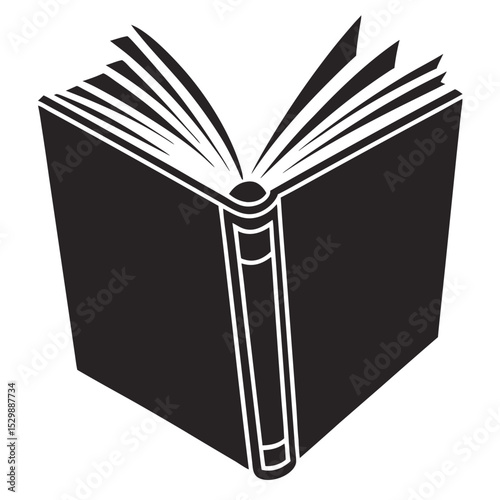 Open Book Icon in Black and White