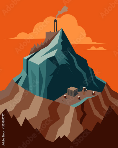 A barren mountain top of its valuable minerals through irresponsible mining practices.. Vector illustration