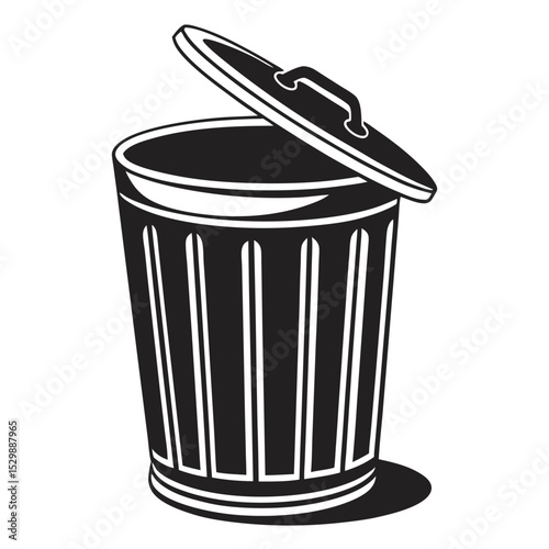 Open Trash Can Icon in Black and White