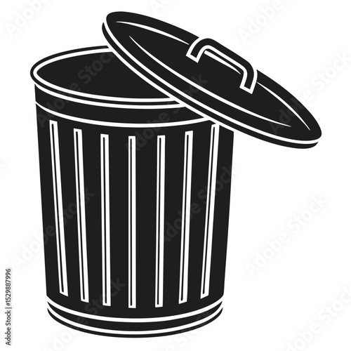 Open Trash Can Icon in Black and White