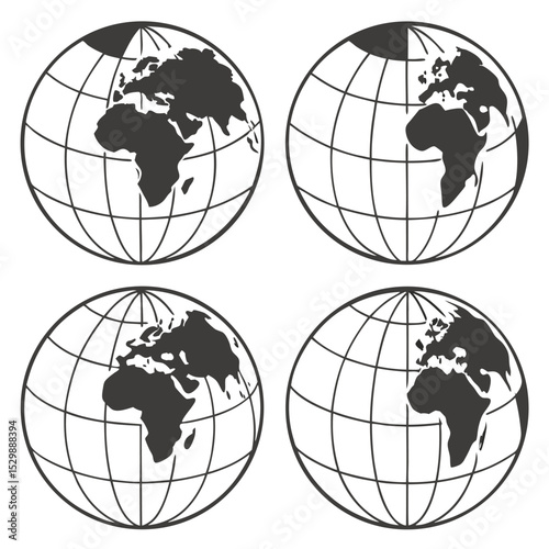 Four Simple Black and White Globe Illustrations