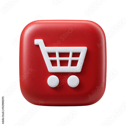 3d red rounded square shopping cart icon isolated on transparent background