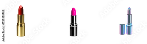 Glamorous Lipstick Trio: Red, Pink, and Iridescent Shades for Beauty

