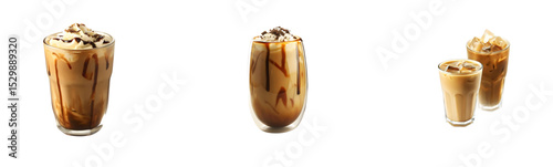 Frothy Iced Coffee: Three Refreshing Drinks with Caramel Drizzle and Toppings

