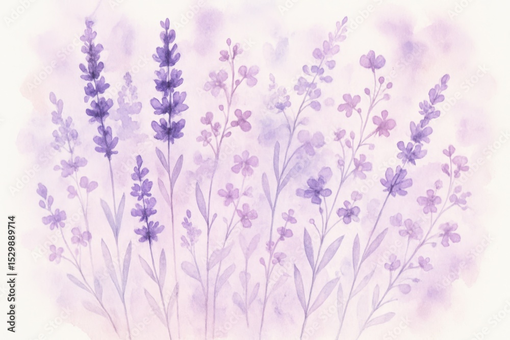 Fototapeta premium Dreamy watercolor lavender bouquet with purple wildflowers arrangement