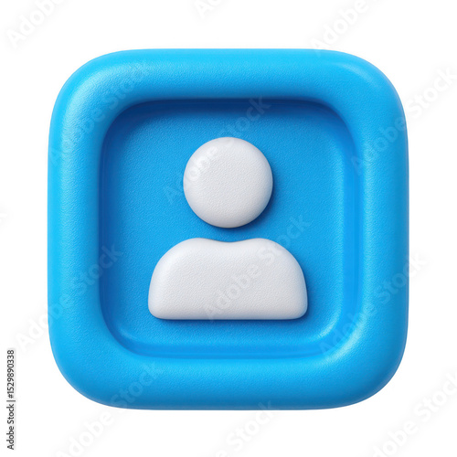 3d blue square icon with white person symbol isolated on transparent background