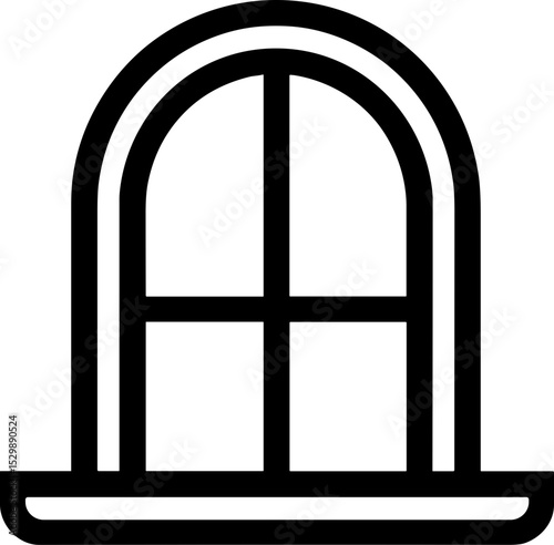 Simple arched window design in black line art style  