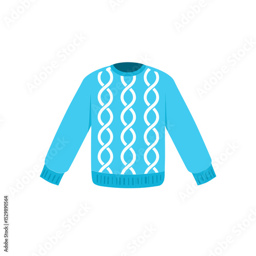 Cozy blue sweater with white pattern on a plain background  