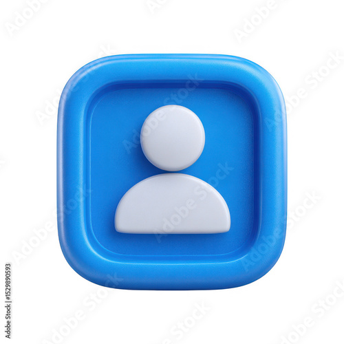 3d blue square icon with white user symbol isolated on transparent background