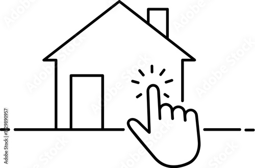 Hand interacting with outline of a house in minimalistic design  