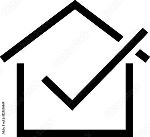House icon with check mark in minimalist design  