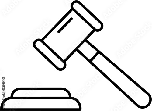 Legal gavel and sound block in minimal black line art style  
