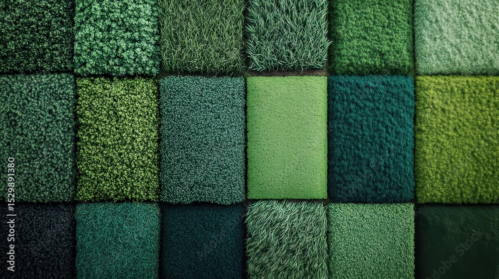 Fototapeta premium An aerial view showcasing a variety of lush green textures, highlighting the beauty of nature's hues, and providing an inspiring palette for design, textiles, or digital art.