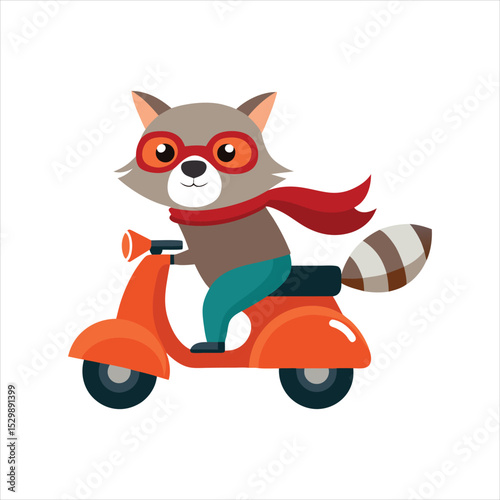 Cute Raccoon Riding Scooter Vector Illustration