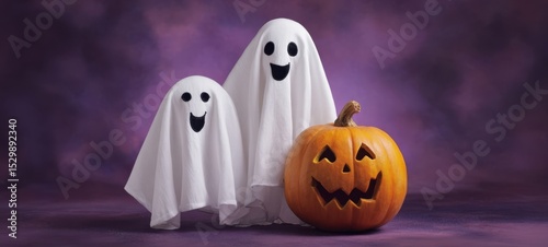 The playful ghosts with a cheerful jack-o'-lantern for Halloween festivities.
