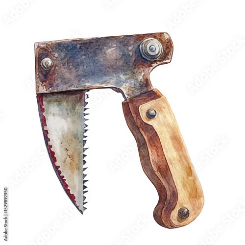 Hand Saw, watercolor drawing vector, isolated on a white background.
