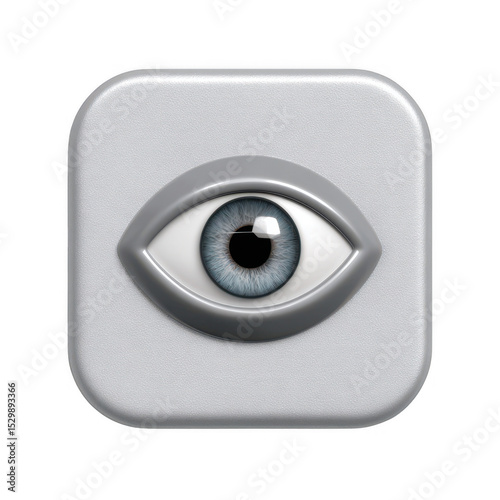 3d render of an eye icon on a gray square isolated on transparent background