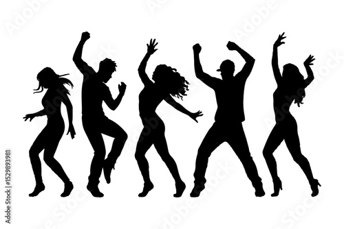 Dancing People Silhouettes – Group Party Dance Moves Vector Art