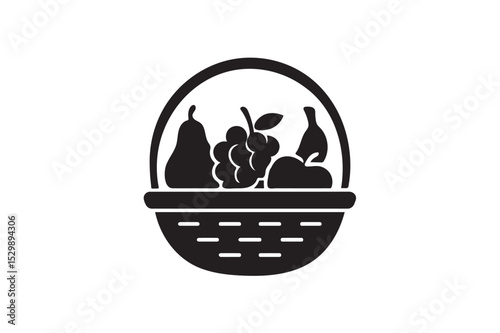 A fruit basket silhouette on white background.