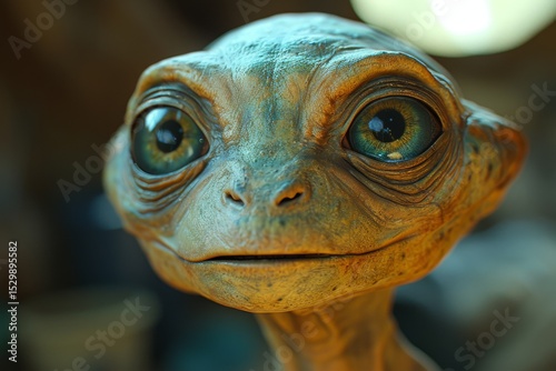 A whimsical alien creature with large expressive eyes is portrayed, exuding charm and curiosity while inviting viewers to explore its imaginative world filled with wonder. photo