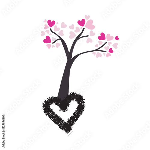 A Heart-Shaped Love Growth Tree and Affection. Illustration Vector