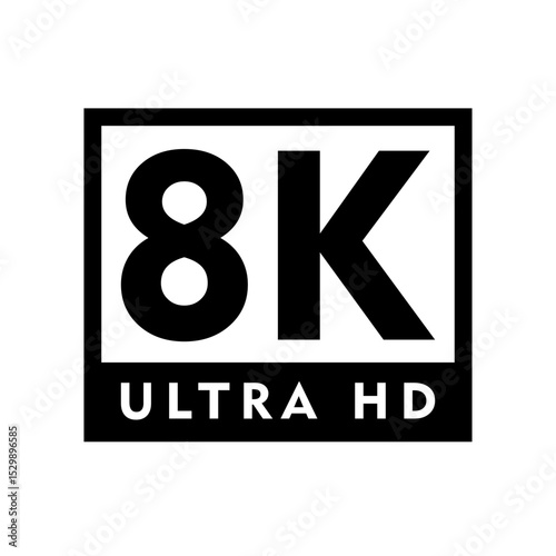 Illustration of a black and white square containing the text 8k ultra hd indicating high resolution display