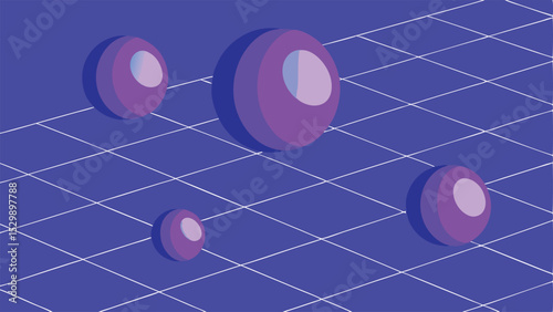 Abstract composition of spherical shapes on a gradient blue background