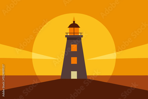 Lighthouse at sunset minimalist illustration