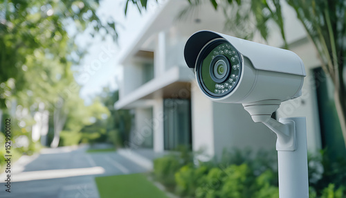 Wallpaper Mural Modern security camera installed outside stylish home. Surveillance system, house protection, residential safety concept. Camera records events, provides peace mind for family. Smart tech equipment Torontodigital.ca