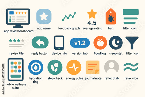 Collection of app interface icons for mobile and web design