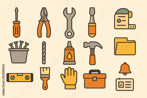 Collection of construction and repair tools icons in flat design style