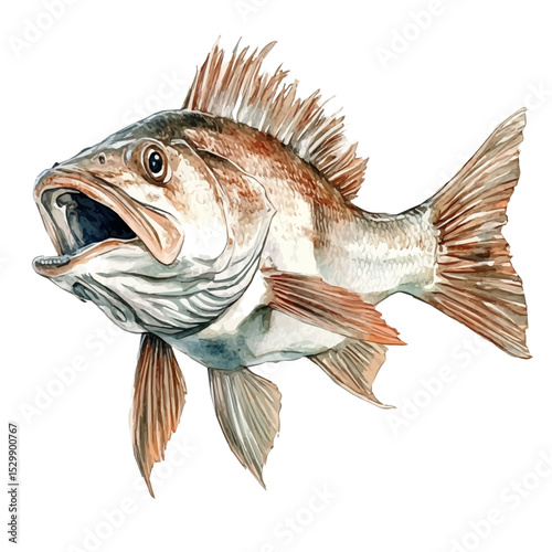 watercolor of Haddock Close Up, vector, isolated on a white background.