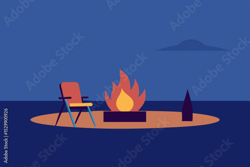 Relaxing night by the campfire on a small island