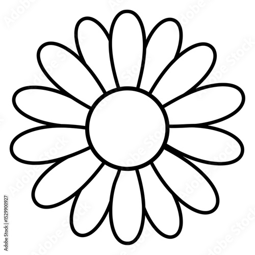 Daisy flower line drawing round center symmetrical petals clean minimalist outline cheerful botanical