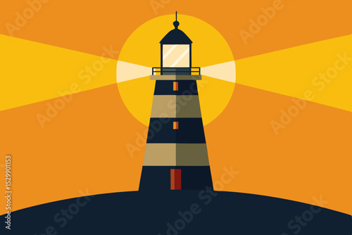 Lighthouse beacon at sunset minimalist illustration