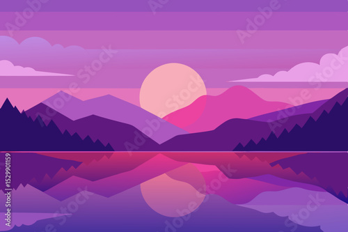 Purple sunset mountain lake reflection landscape